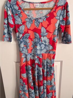 LuLaRoe Coral and Light Blue Floral Fit & Flare Dress
